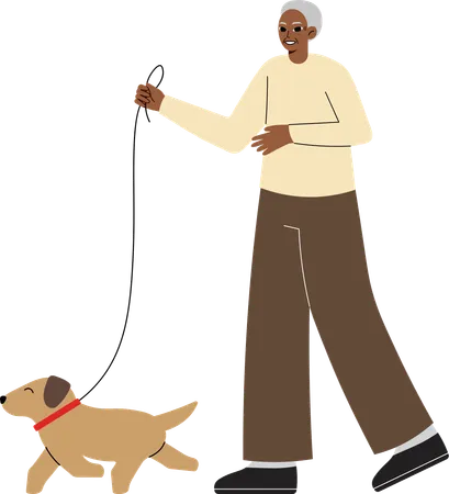 Elder woman takes her dog on walk  Illustration