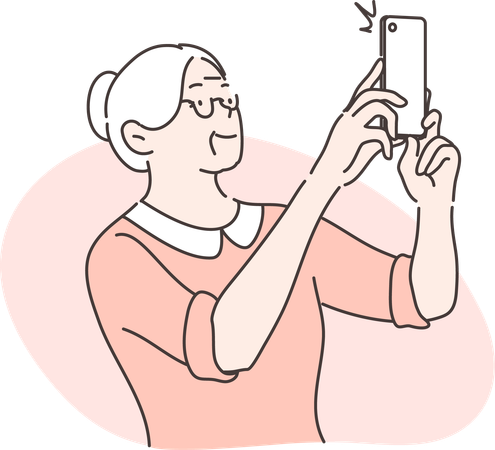 Elder woman takes her selfie  Illustration