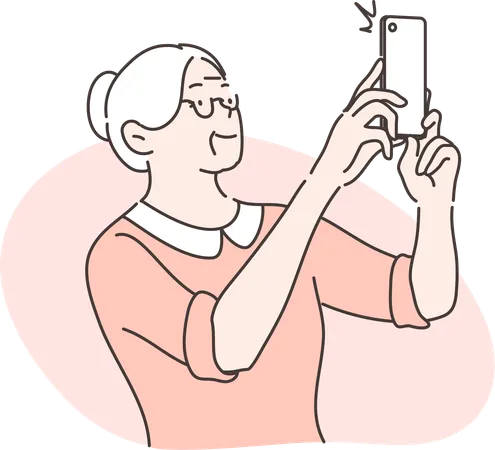 Elder woman takes her selfie  Illustration