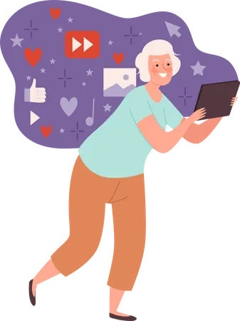 Old People With Gadgets Elderly Lifestyle Scenes Illustration