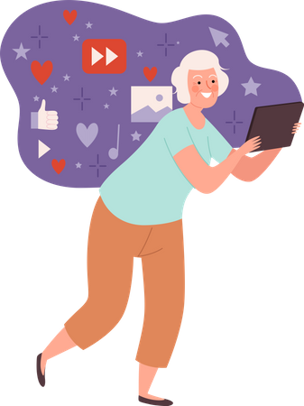 Elder woman using internet  Illustration