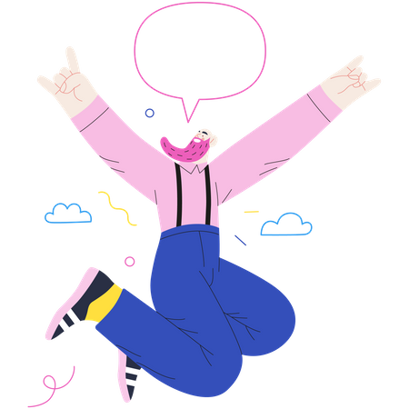 Elderly Bearded Man Jumping  Illustration