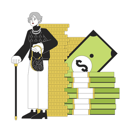 Elderly businesswoman accumulating money  Illustration