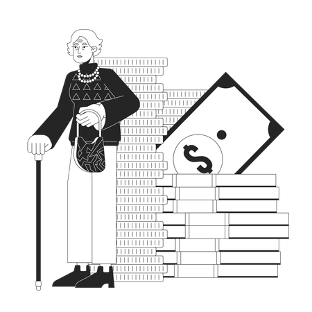 Elderly businesswoman accumulating money  Illustration