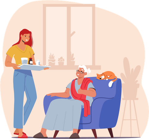 Elderly Caregiving  Illustration