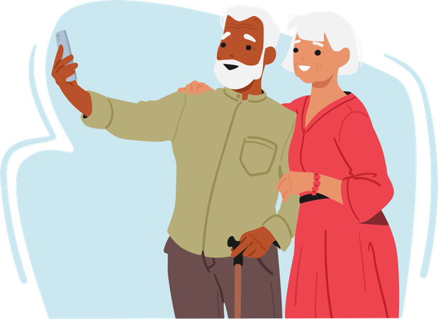 Elderly couple are taking selfies  Illustration