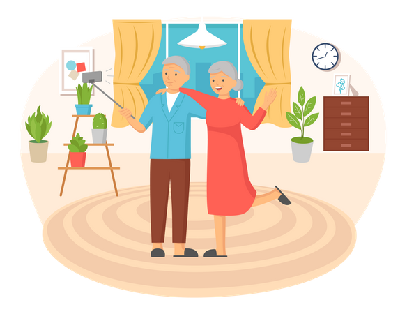 Elderly couple clicking selfie  Illustration