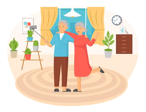 Elderly couple clicking selfie  Illustration