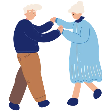 Elderly Couple Dancing Together Vector Illustration In Flat Color Design Illustration