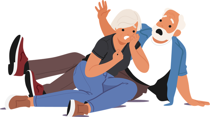 Elderly Couple Displaying Expressions Of Shock And Fear  Illustration