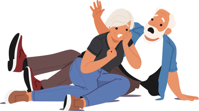 Elderly Couple Displaying Expressions Of Shock And Fear  Illustration