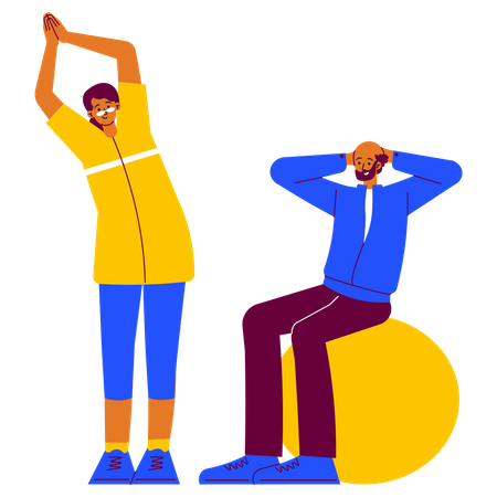 Elderly Couple doing Exercise  Illustration