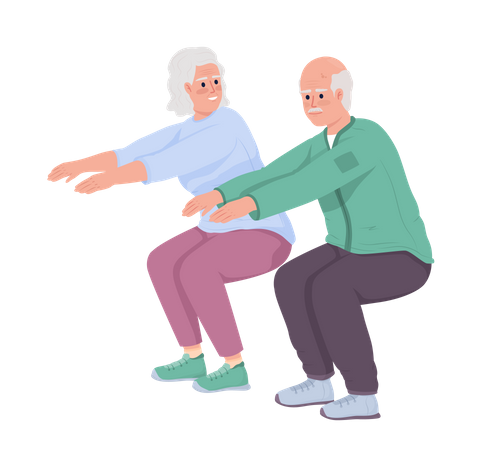 Elderly couple doing sit ups Illustration
