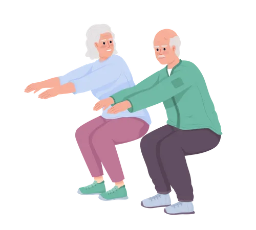 Elderly couple doing sit ups Illustration