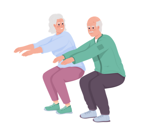 Elderly couple doing sit ups  Illustration