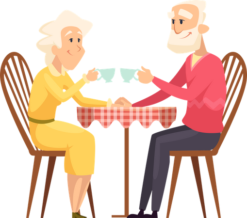 Elderly couple drinking coffee together Illustration