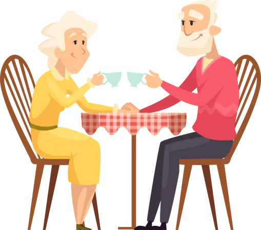 Elderly couple drinking coffee together  Illustration