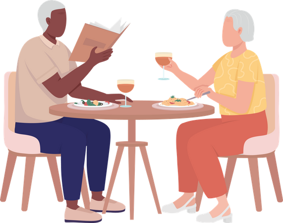 Elderly couple having dinner  Illustration