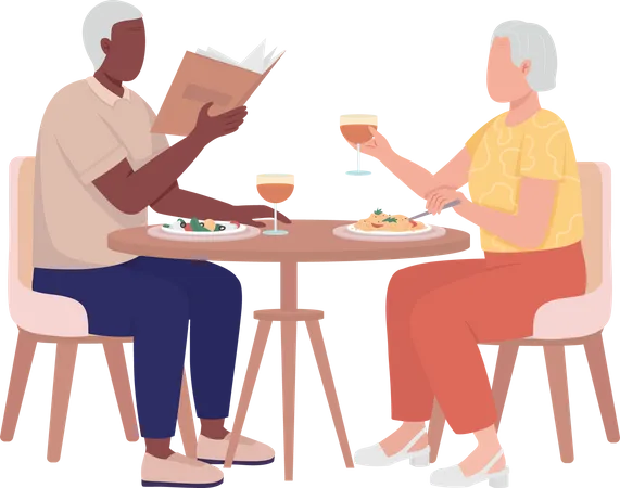 Elderly couple having dinner  Illustration