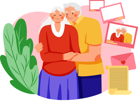 Elderly couple in anniversary Illustration