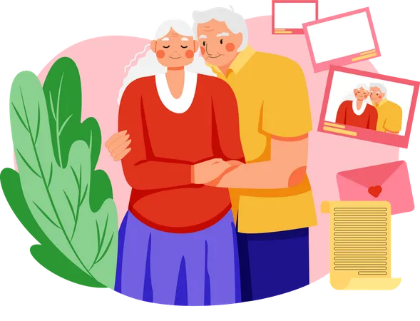 Elderly couple in anniversary  Illustration