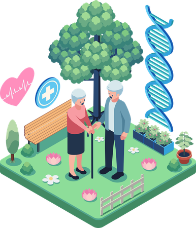 Elderly couple in park  Illustration