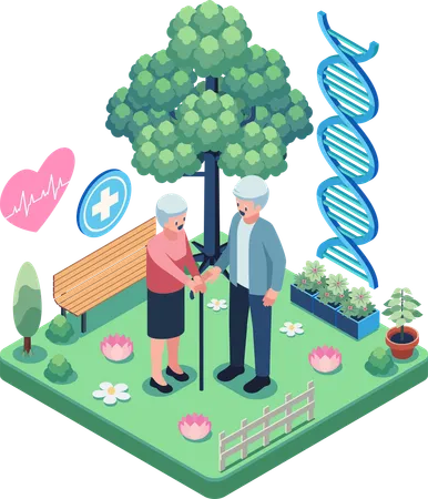 Elderly couple in park  Illustration