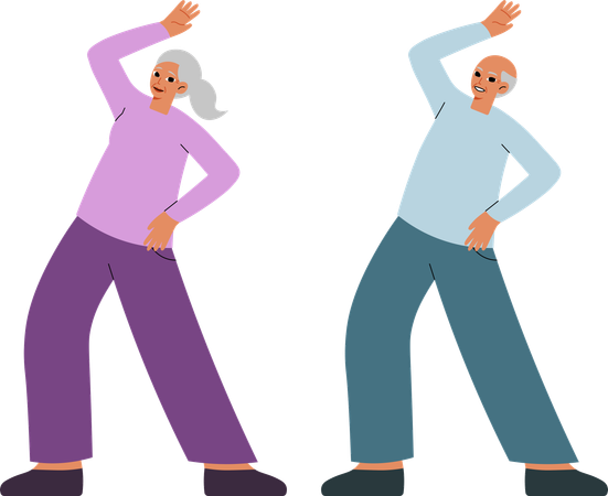 Elderly couple is doing exercise  イラスト