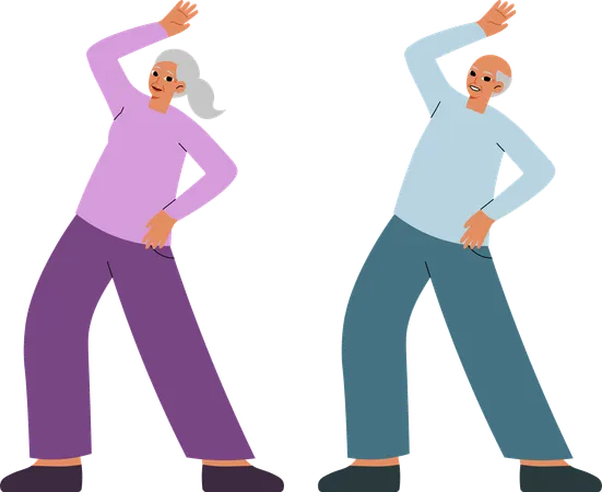 Elderly couple is doing exercise  イラスト