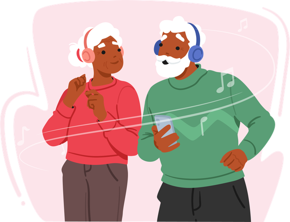 Elderly couple is listening music  Illustration