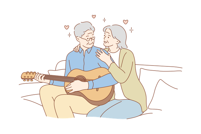 Elderly couple is spending time with each other  イラスト
