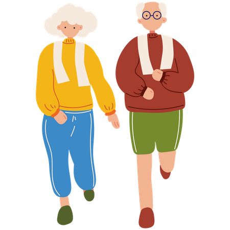 Elderly couple jogging together  Illustration