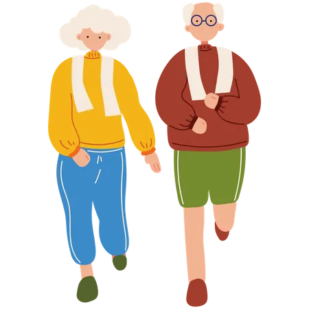 Elderly Couple Jogging Together Vector Illustration In Flat Color Design Illustration