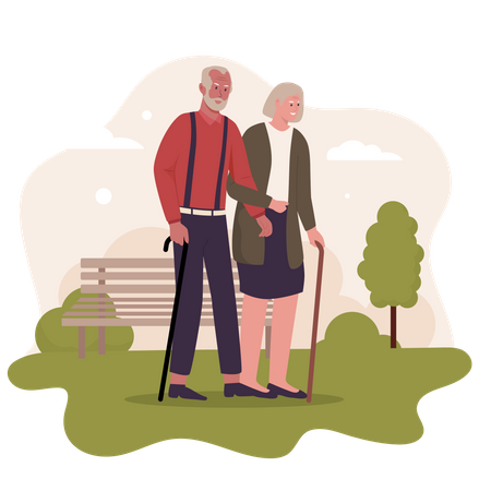 Elderly couple on outdoor walk Illustration