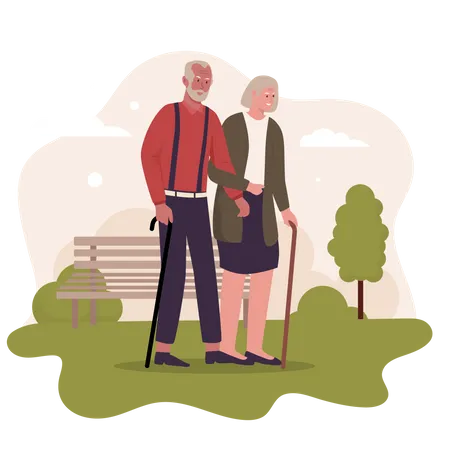 Elderly couple on outdoor walk Illustration