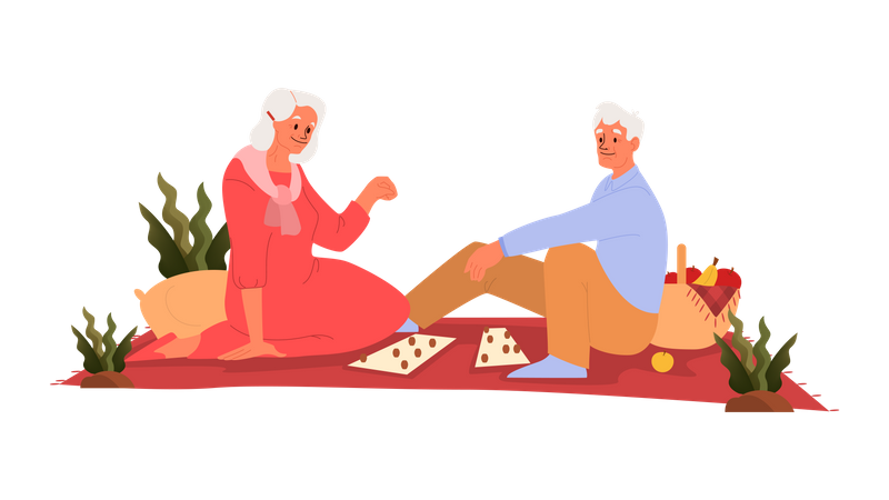Elderly couple playing bingo together Illustration