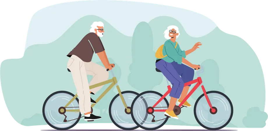 Elderly couple riding bicycle Illustration