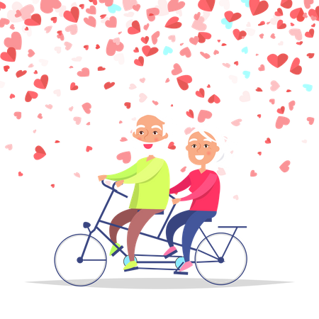 Elderly Couple Riding Bicycle  Illustration