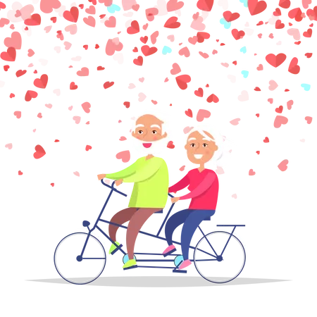 Elderly Couple Riding Bicycle Illustration