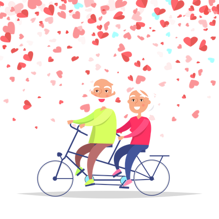 Elderly Couple Riding Bicycle  Illustration