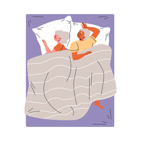 Elderly couple sleeping together on bed  Illustration