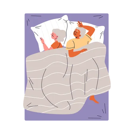 Elderly couple sleeping together on bed  Illustration