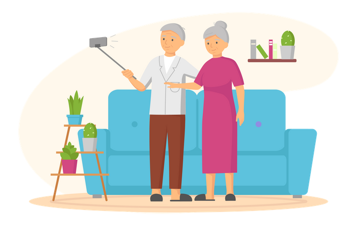 Elderly couple taking selfie  Illustration