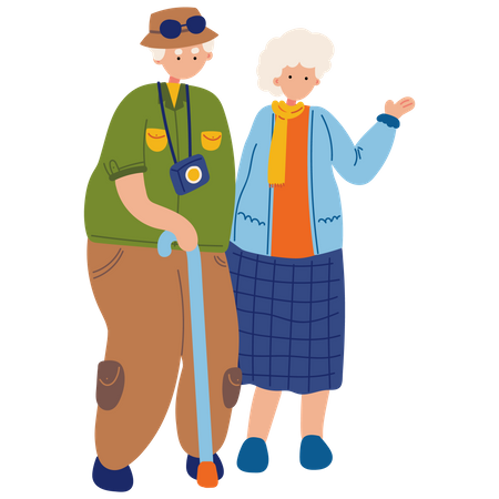 Elderly couple traveling together  Illustration