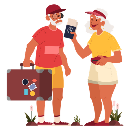 Elderly couple travelling together  Illustration