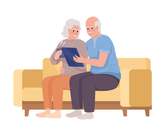 Elderly couple using tablet together Illustration