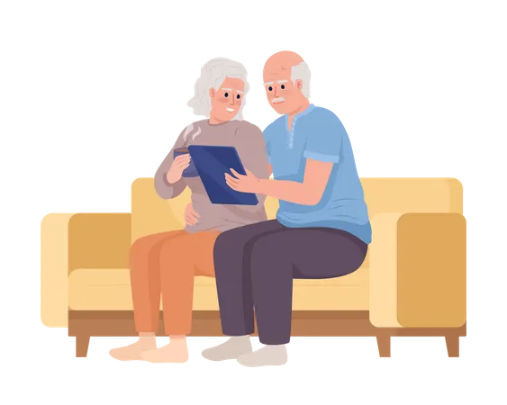 Elderly couple using tablet together Illustration