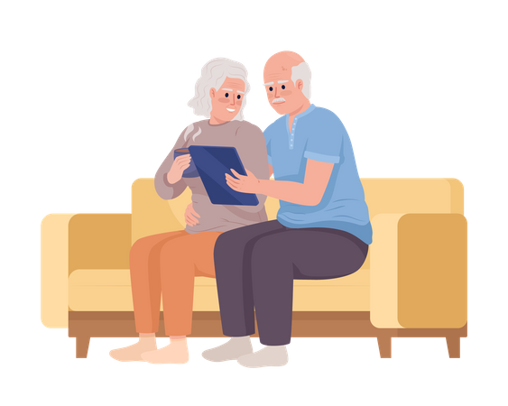 Elderly couple using tablet together  Illustration