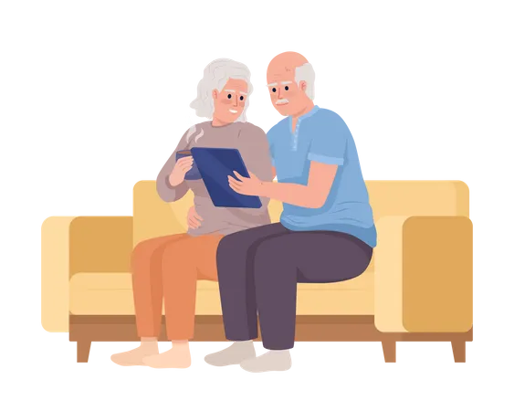 Elderly couple using tablet together  Illustration