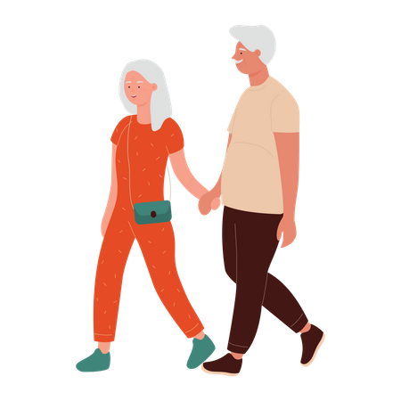 Elderly Couple walking  Illustration